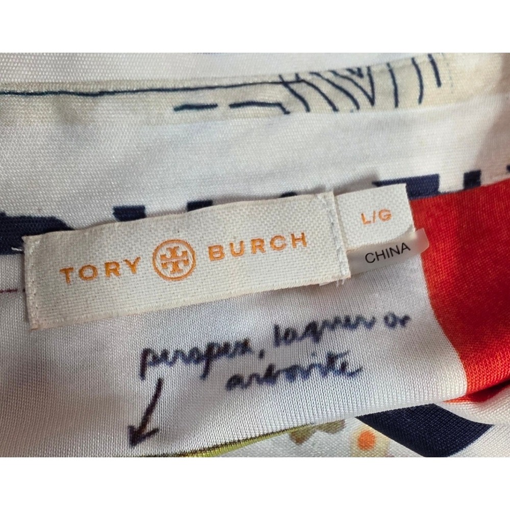Tory Burch Womens L Silk Blend Laurence Scrapbook Belted Shirtdress - Picture 15 of 16